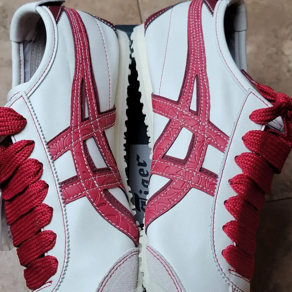 Men Sz 11 Tiger Mexico Low Top Lace Up Fashion Sneakers White Red Street Casual
